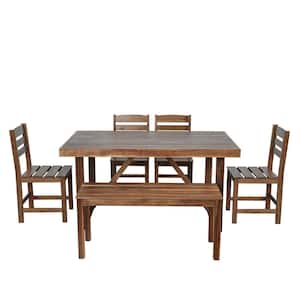 6-Piece Dark Brown Acacia Wood Outdoor Dinning Set with Rectangle Table for for Balcony Backyard