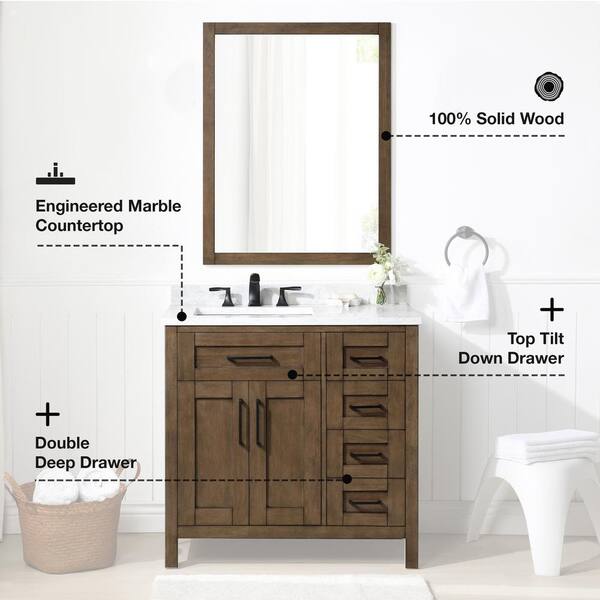 OVE Decors Tahoe 36-in Almond Latte Undermount Single Sink Bathroom Vanity with White Engineered Stone Top