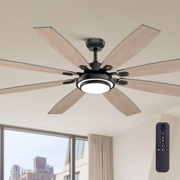 72 in. Indoor Black Downrod Mount Ceiling Fan with Integrated LED with Remote Control Included