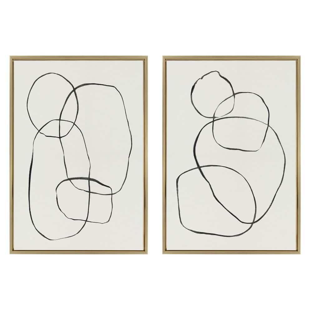 Set of 2 Gold Framed Abstract Canvas Art Prints