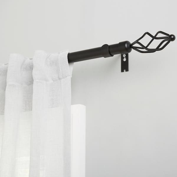 Lancelot 66 in. - 120 in. Adjustable 1 in. Single Curtain Rod Kit in Matte Black with Finial