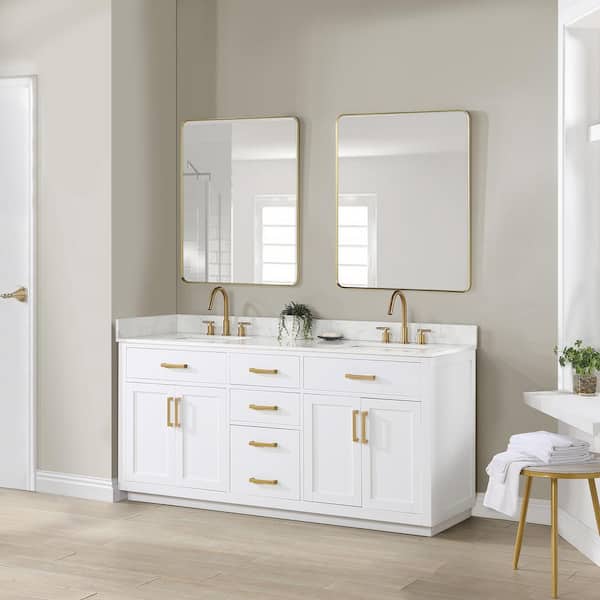 Gavino 72 in. W x 22 in. D x 34 in. H Double Sink Bath Vanity in White with White Composite Stone Top and Mirror