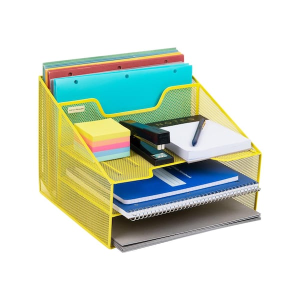 Network Collection, 5-Compartment, 3-Tier File Storage, 2 Vertical  Compartments, Desktop Organizer, Metal, Yellow MESHBOX5-YLW - The Home Depot