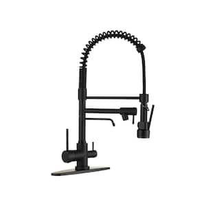 Spring Double Handle Pull Down Sprayer Kitchen Faucet with Drinking Water Outlet, Pot Filler Spray in Matte Black