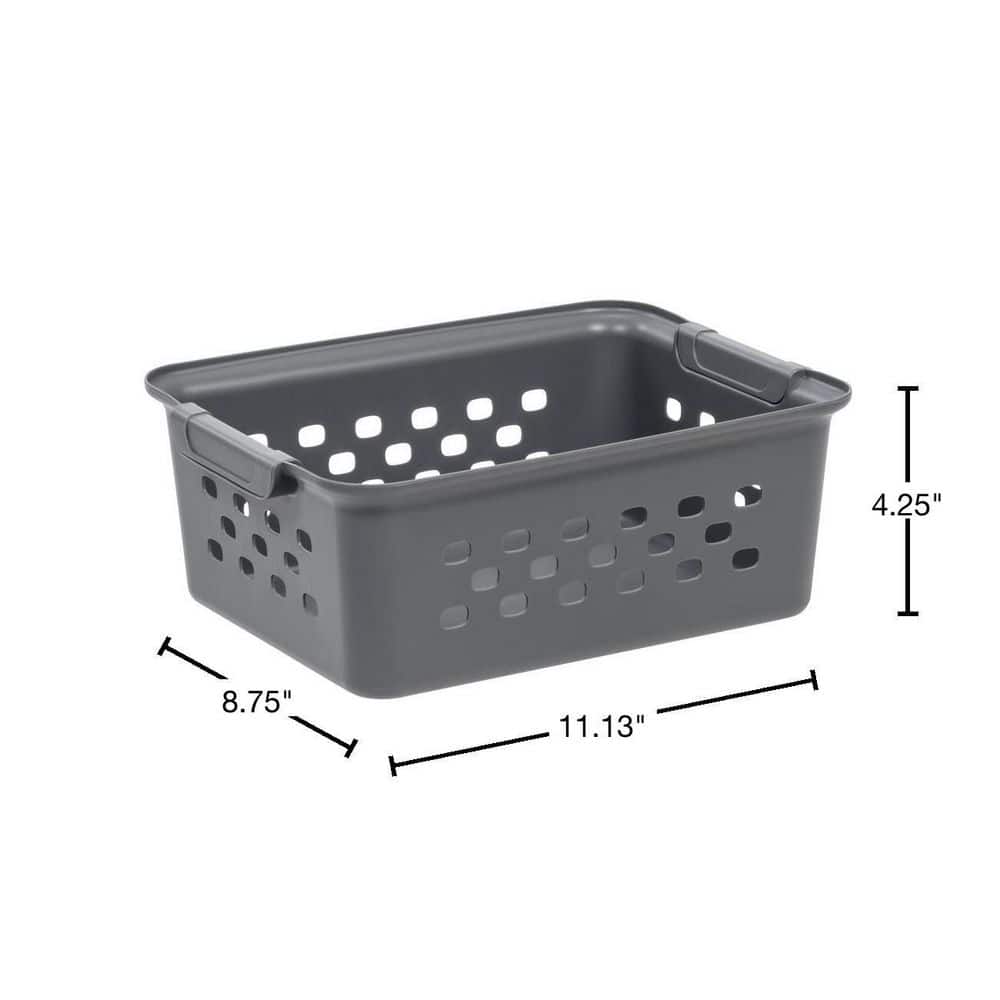 Gray Small Plastic Storage Baskets with Handles, 10-Pack