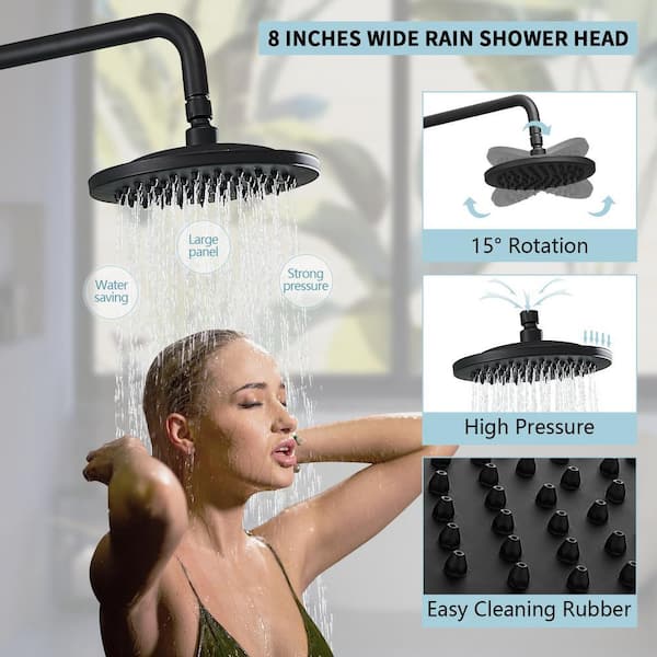AKLFGN 2-Spray Outdoor Wall Bar Shower Kit 8 in. Round Rain Shower