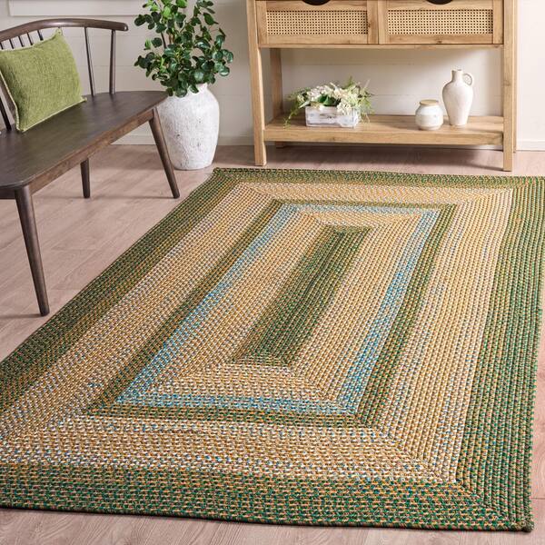 Braided 4 x 6 Brown/Dark Green Basket Weave Washable Area Rug