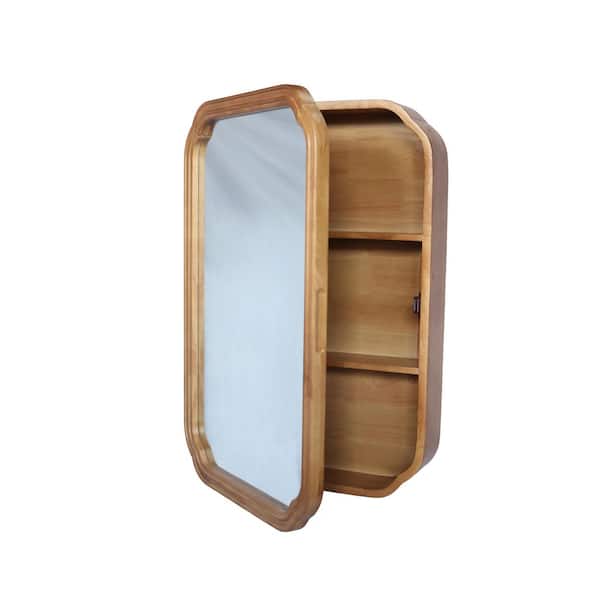 Antique Natural 20 in. W x 30 in. H Rectangular Wood Framed Wall-Mounted Medicine Cabinet w/ Mirror and Storage Shelves