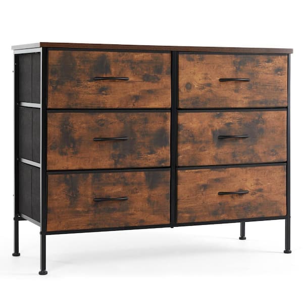 Brown 6-Drawer 38.2 in. W Fabric Storage Tower Dresser Wooden Top Without Mirror for Kid Room, Closet, Entryway, Nursery