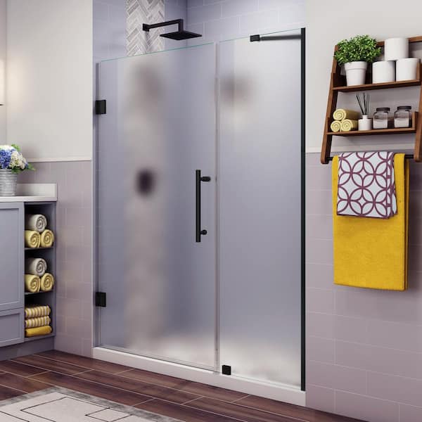 Aston Belmore 40.25 in. to 41.25 in. x 72 in. Frameless Hinged Shower Door with Frosted Glass in Matte Black