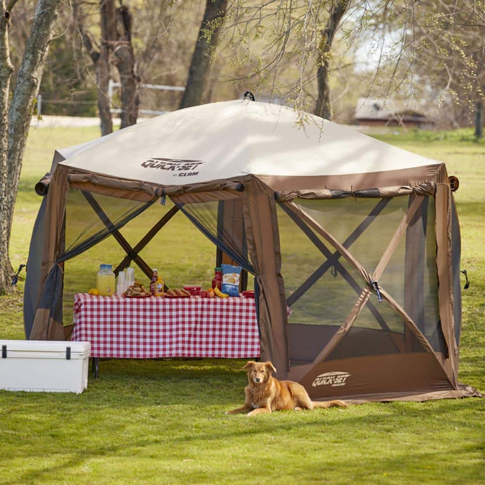 Quick-Set Green and Brown Portable Outdoor Camping Gazebo Shelter