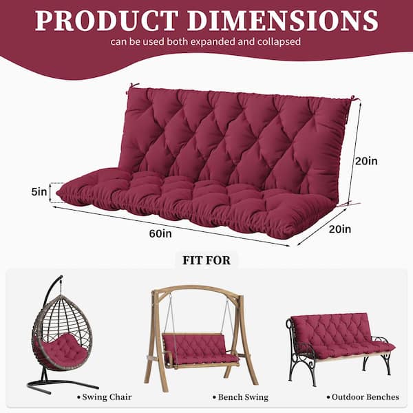 60 in. x 40 in. 2-3 Seater Patio Contoured Replacement Bench Cushion Outdoor Porch Swing Cushion Cushion Fuchsia Red
