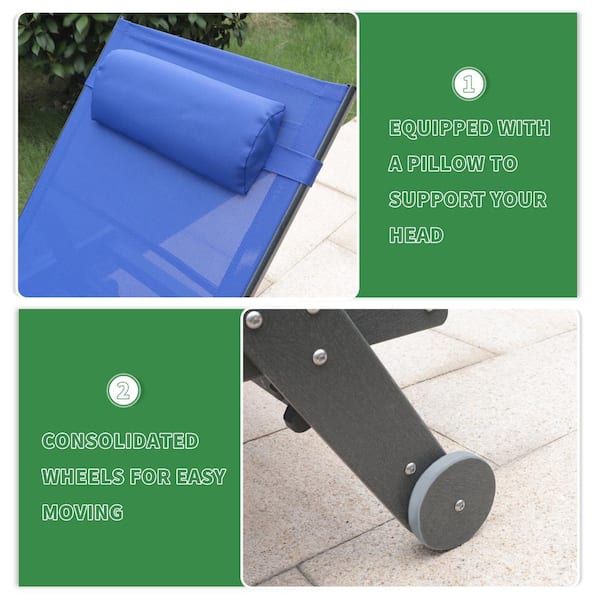 VEIKOUS HDPE Plastic Chaise Lounge Chair Outdoor with Pillow