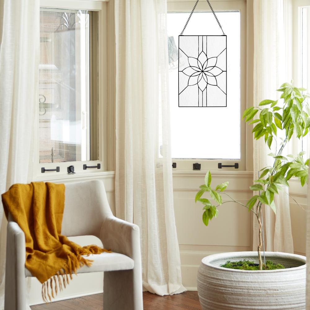 18" Clear Floral Handcrafted Glass Window Panel
