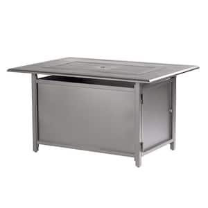 46 in. x 31 in. Grey Rectangular Aluminum Propane Fire Pit Table, Glass Beads, 2 Covers, Lid, 55,000 BTUs