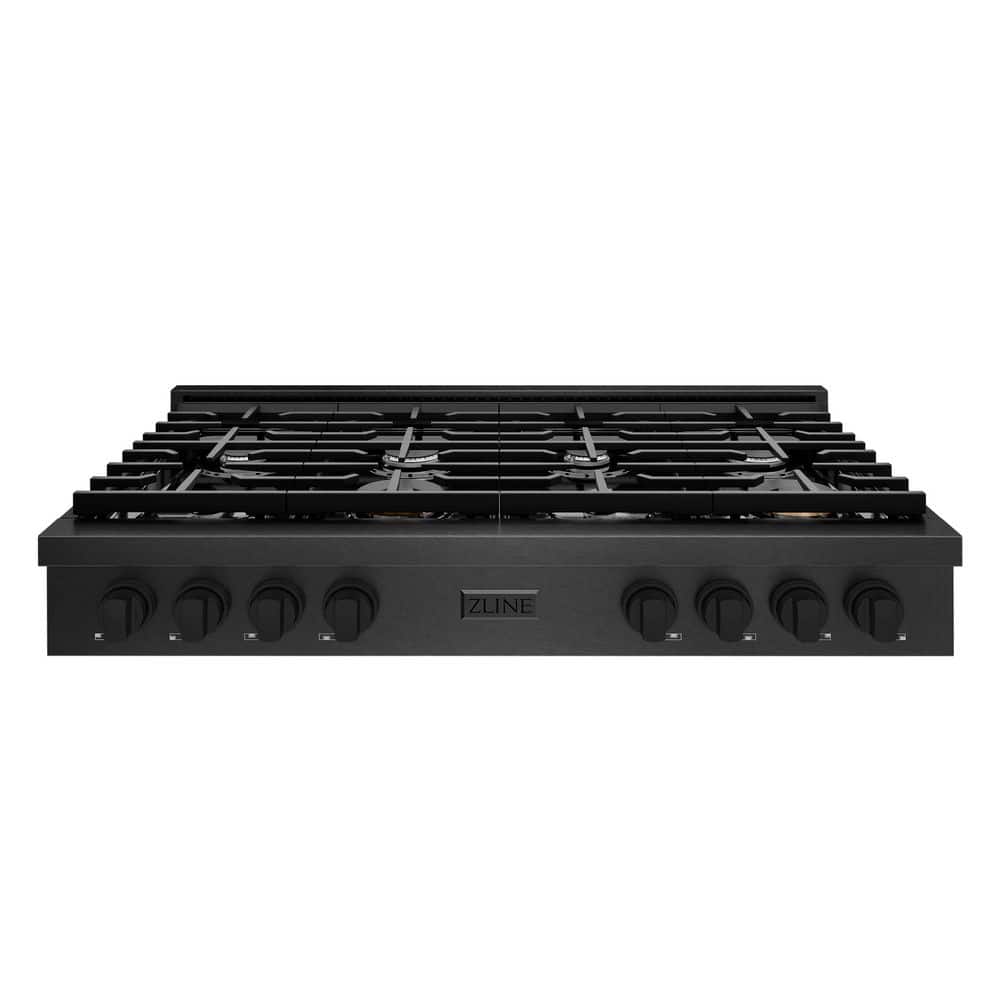 48 in. Paramount Gas Rangetop with 8 Burners and Porcelain Cooktop in Black Satin Stainless Steel