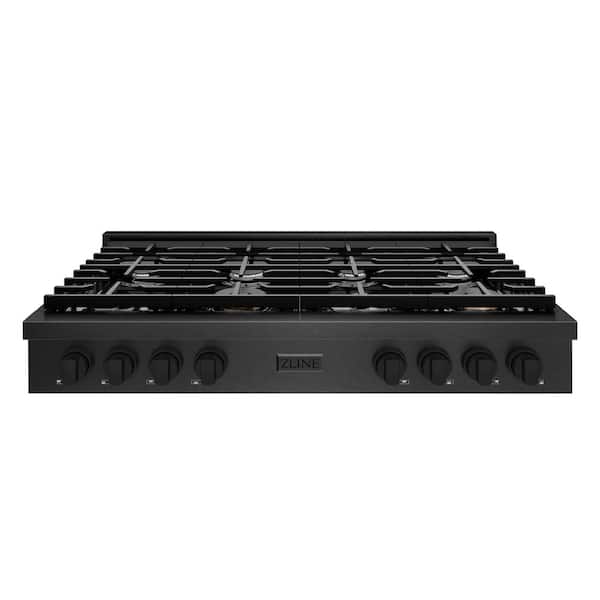 48 in. Paramount Gas Rangetop with 8 Burners and Porcelain Cooktop in Black Satin Stainless Steel