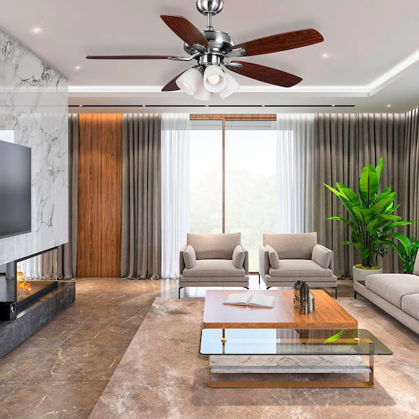 Hollis 52 in. Indoor LED Brushed Nickel Dry Rated Ceiling Fan with 5 Reversible Blades, Light Kit and Remote Control