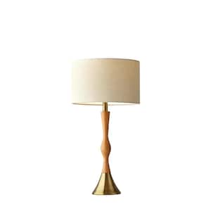 Eve 25.5 in. Natural Oak Wood with Antique Brass Accent Table Lamp