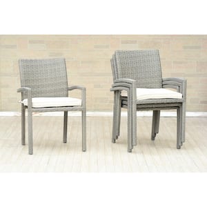 Liberty Grey Patio Dining Armchair with Off-White Cushion (4-Pack)