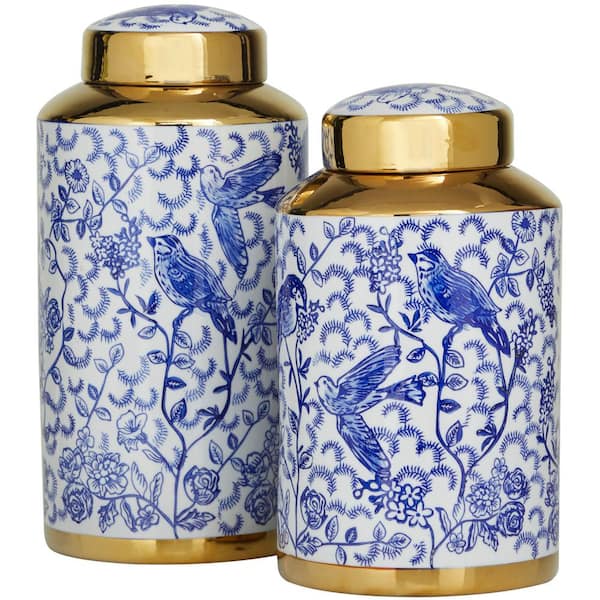 Set of 2 Blue Glass Contemporary Decorative Jars 5, 9 by Ivory and Iris | 4.7 x 4.7 x 9.05 | Michaels