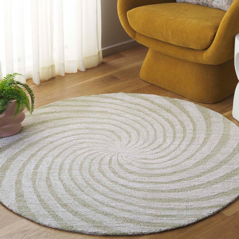 Novelty 3 ft. x 3 ft. Round Sage/Ivory Scandinavian Modern Spiral Area Rug price history on PriceWatchPro