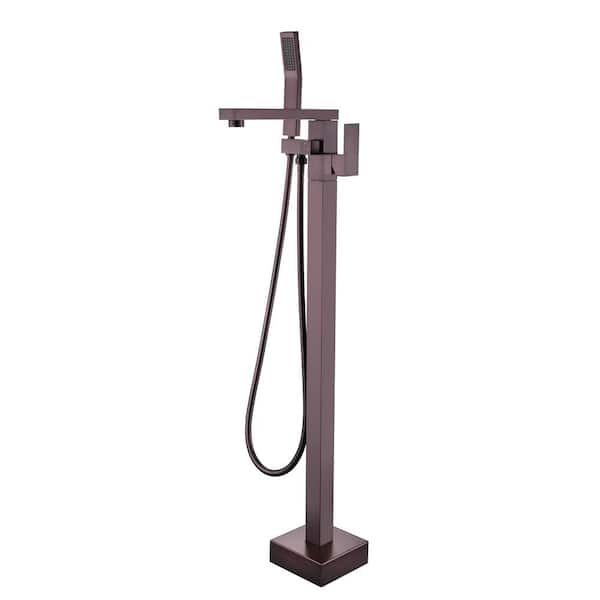 Miscool Amii Single-Handle Freestanding Floor Mount Tub Faucet with Swivel Hand Shower in Red Oil Rubbed Brown