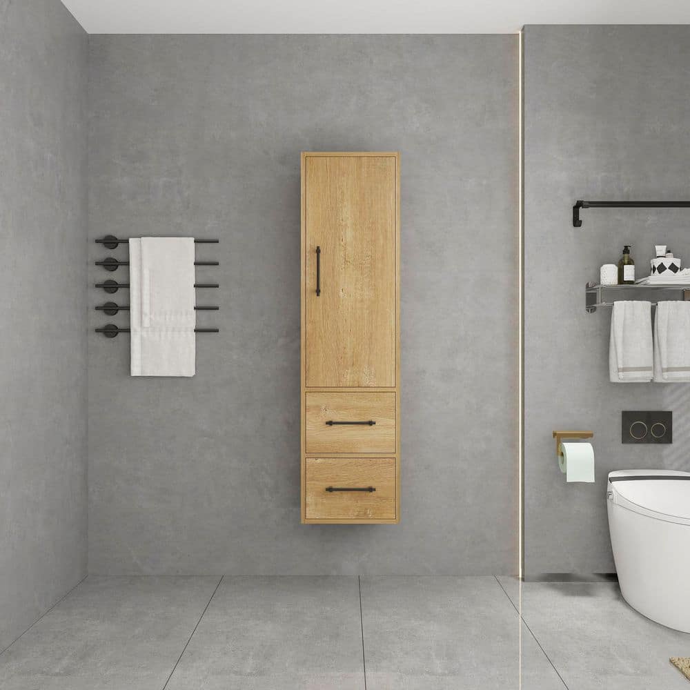 Victoria 15.75 in. W x 11.8 in. D x 59 in. H Brown Plywood Wall Floating Linen Cabinet in Oak price history on PriceWatchPro