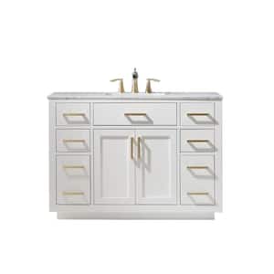 Ivy 48 in. Bath Vanity in White with Carrara Marble Vanity Top in White with White Basin