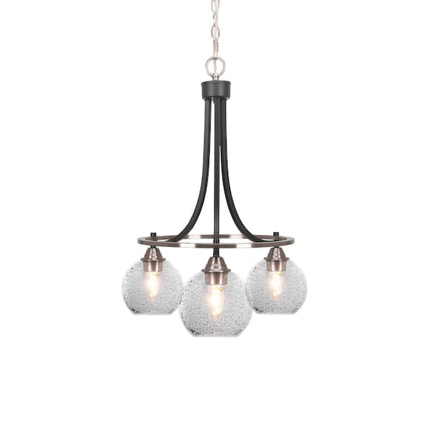 Unbranded Madison 3-Light Matte Black and Brushed Nickel Round Chandelier with 5.75" Smoke Bubble Glass Shades, No bulbs included