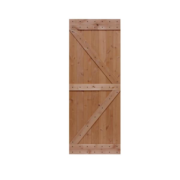 Lubann 32 in. x 84 in. Ready-To-Assemble British Brace Hardwood Knotty Alder Interior Barn Door Slab, Natural wood/unfinished