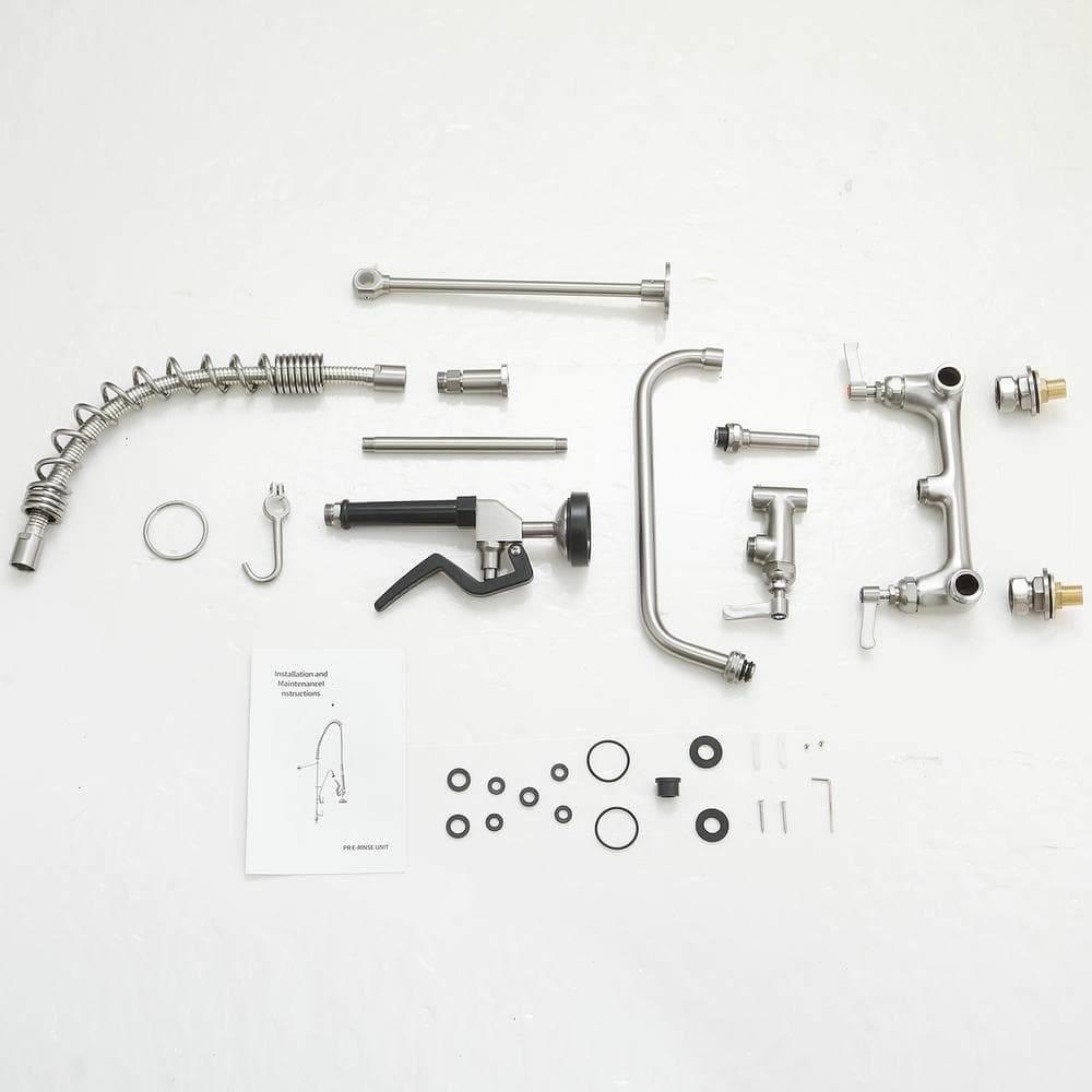 Brushed Nickel 2-Handle Wall Mount Pre-Rinse Kitchen Faucet