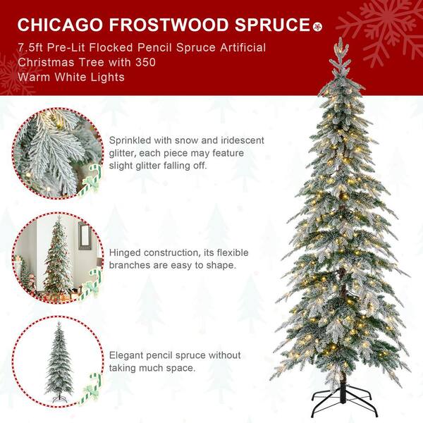 Feels like home パンフレット Glitzhome 7.5 ft. Pre-Lit Flocked Pencil Spruce Artificial