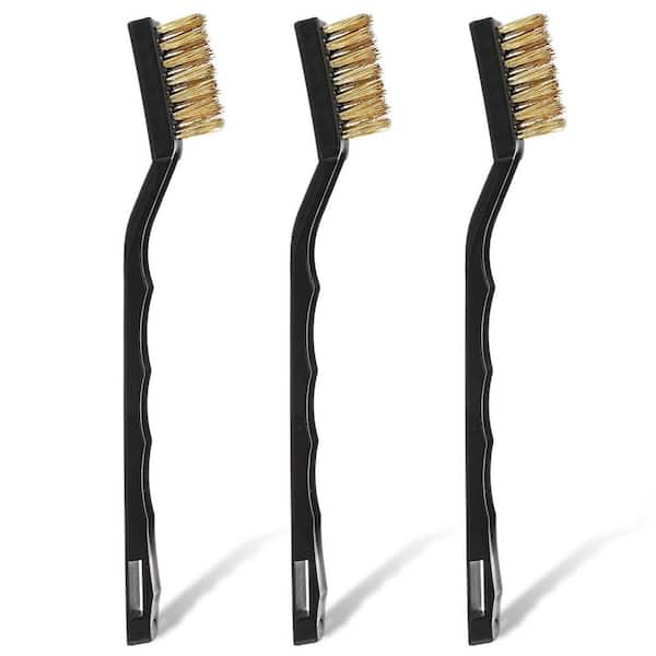 KIWDZFU 3-Pcs Mini Brass Wire Cleaning Brushes Set Curved Handle Scratch Toothbrush for Welding Slag Rust Removal