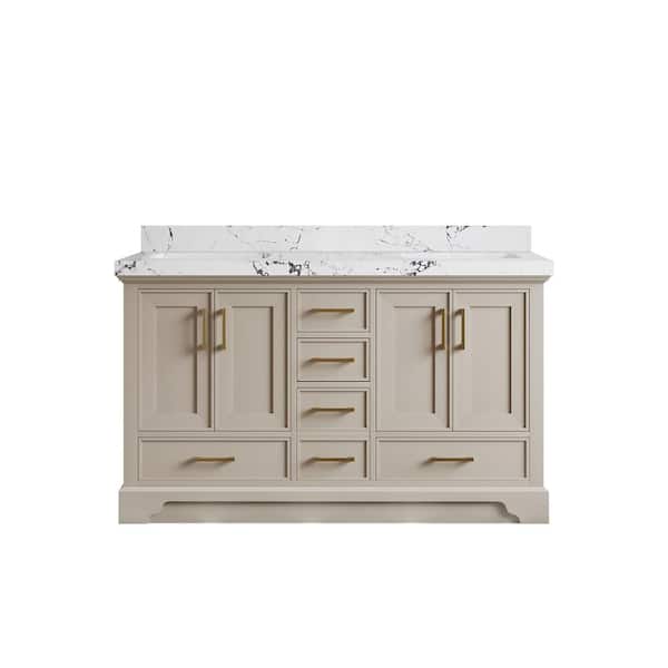 Willow Collections Charlotte 60 in. Double Sink Freestanding Fine Grain Bath Vanity with Viola Night Qt. Top Unassembled