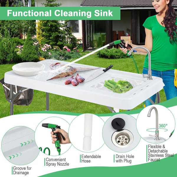 Folding Portable Fish Cleaning Cutting Table - Costway