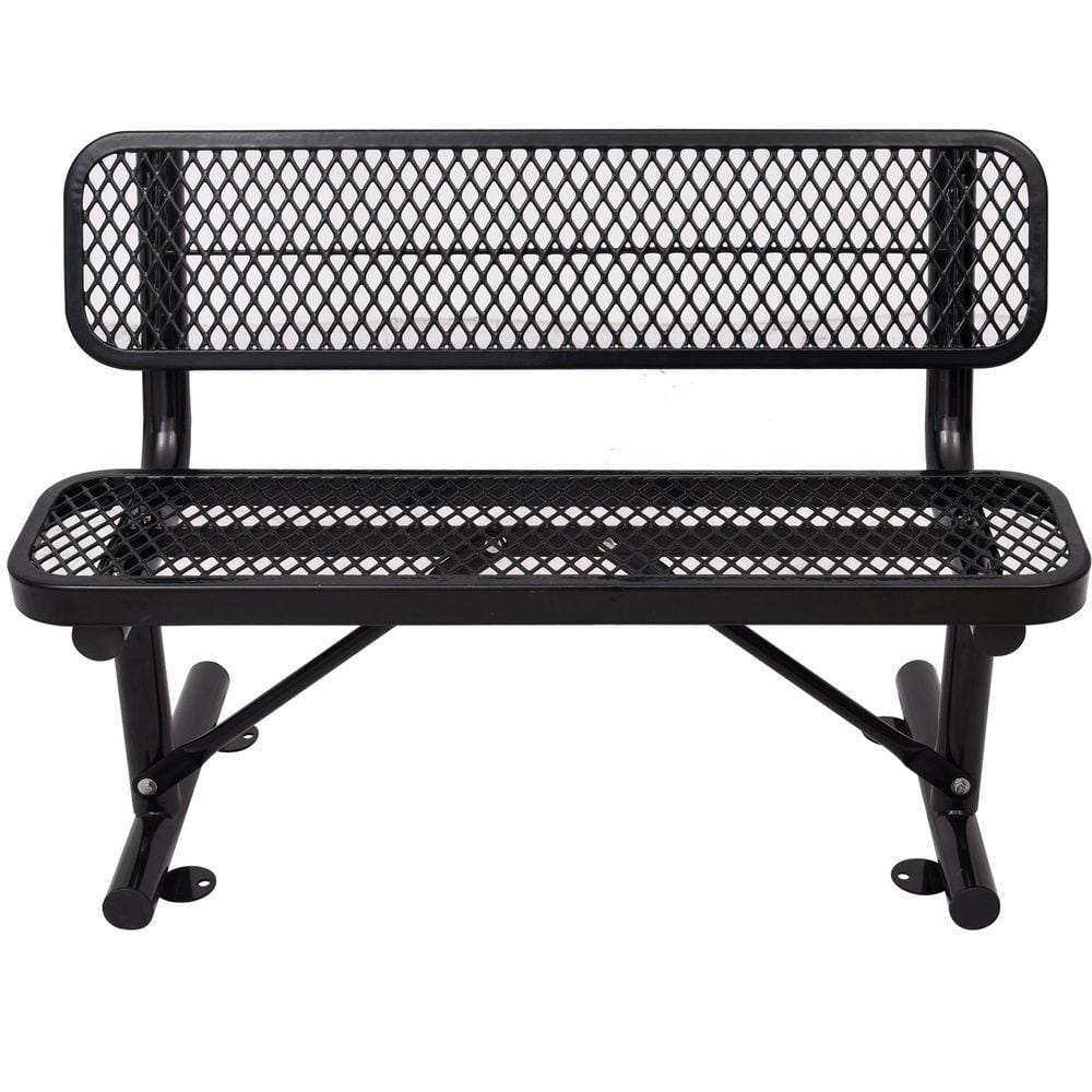 Runesay 48 in. Black Metal Outdoor Bench with Backrest QZW972-17