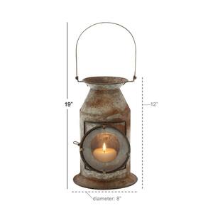 Gray Metal Decorative Candle Lantern with Handle