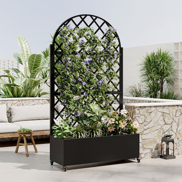 73 in. H Metal Raised Garden Bed with Trellis and 4-Wheels for Flowers, Vegetables, and Climbing Plants