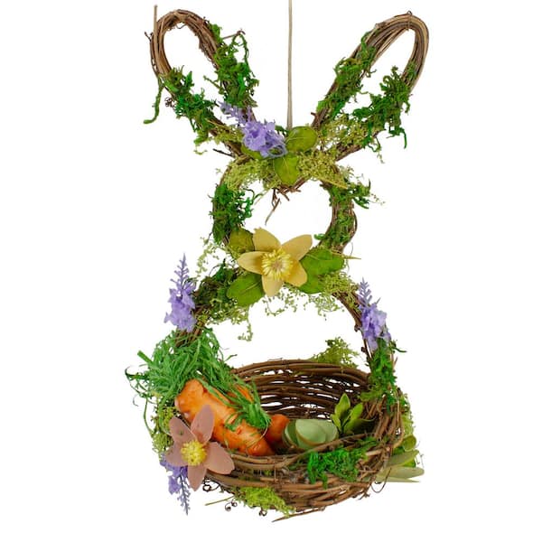 Northlight 14.5 in. Brown and Green Artificial Floral Bunny Shaped Basket