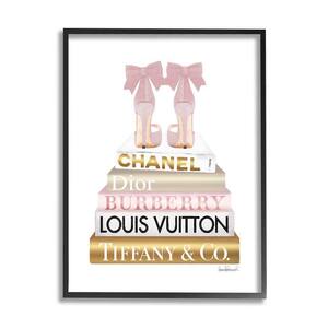 ''Pink Gold Heels Bookstack Fashion Design'' by Amanda Greenwood Framed Print Abstract Texturized Art 16 in. x 20 in.