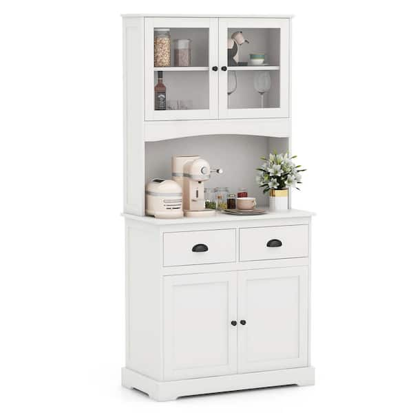 Costway 2-Adjustable Shelf White 67'' Storage Cabinet Closet Kitchen ...