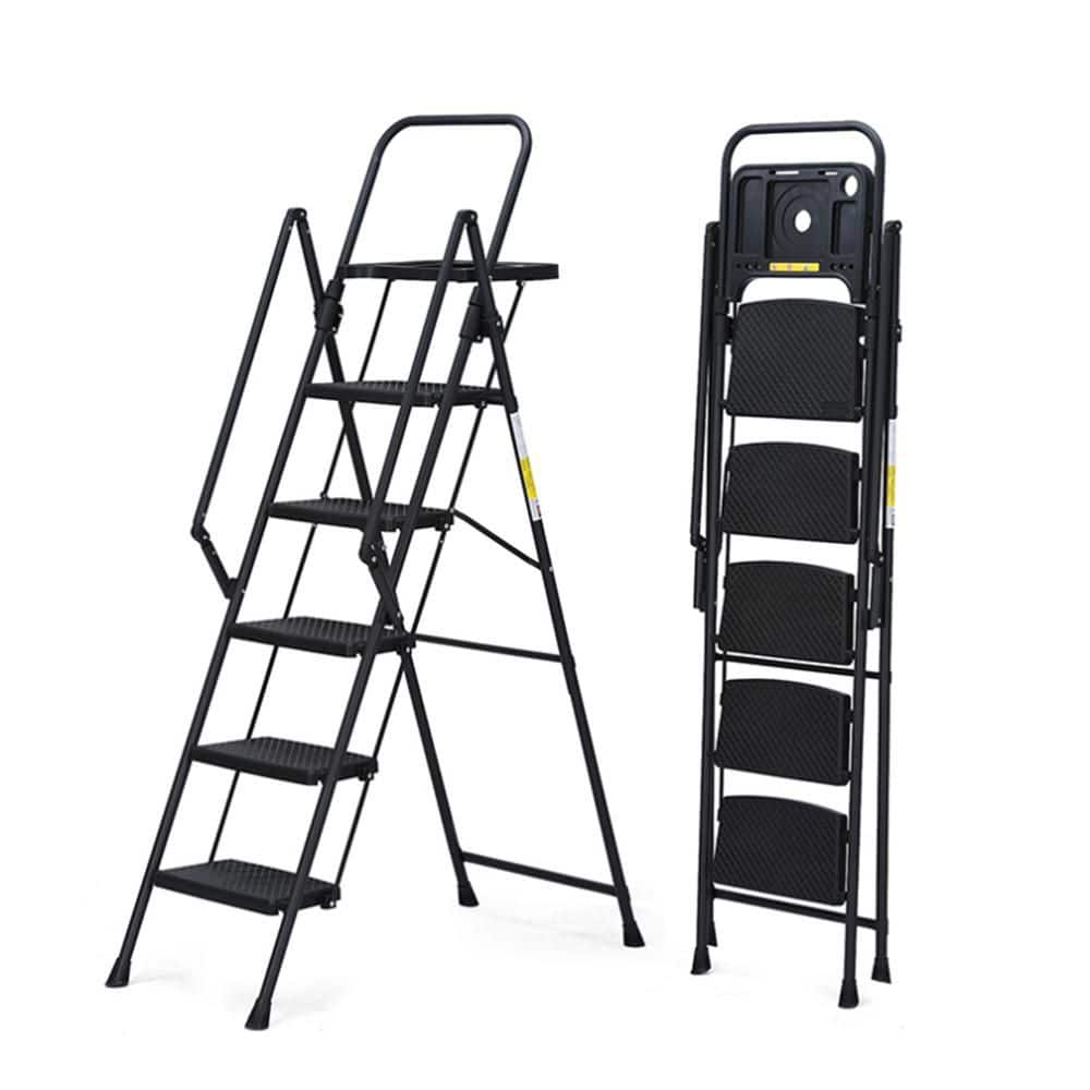 Lightweight Step Stool, 5-Step Steel Portable Folding Step Ladder with Tool