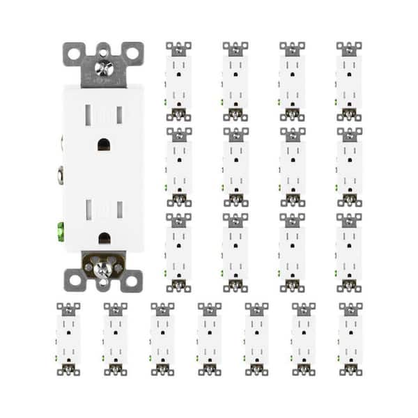 Decorator Receptacle 15 Amp 125-Volt NEMA5-15R Wall Mount Duplex Outlet UL Listed, White (20-Pack)
