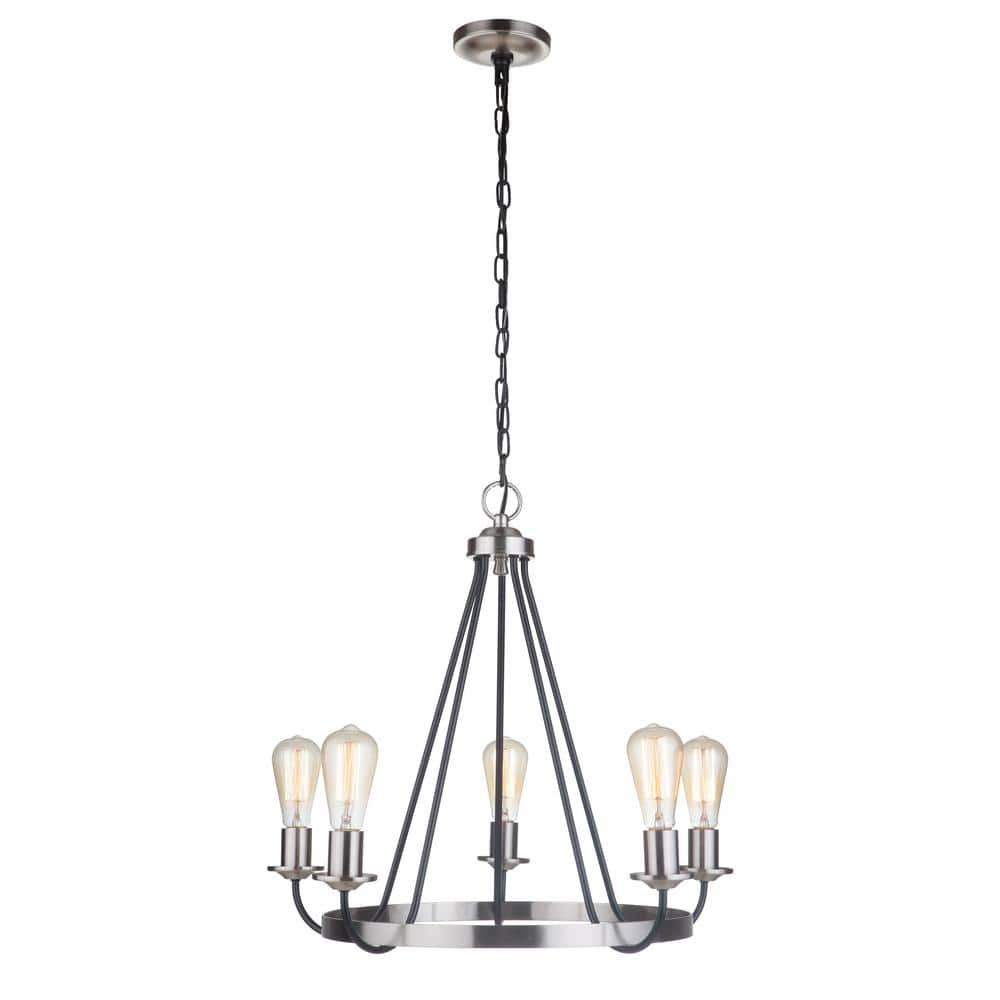 Polished Nickel and Black 5-Light Candle Chandelier