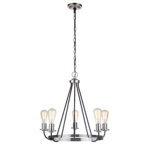 Randolph 5-Light Flat Black/Brushed Polished Nickel Finish Chandelier for Kitchen/Dining/Foyer, No Bulbs Included