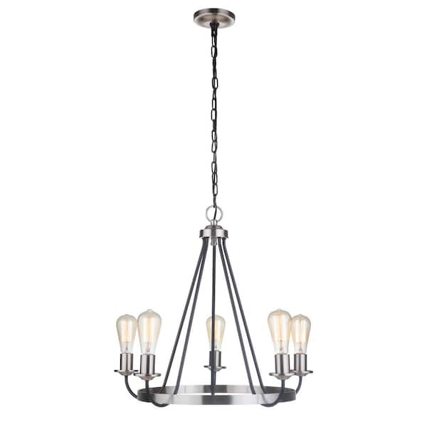 CRAFTMADE Randolph 5-Light Flat Black/Brushed Polished Nickel Finish Chandelier for Kitchen/Dining/Foyer, No Bulbs Included