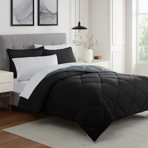 Sleep Solutions Dorcan 7-Piece Black/Grey Solid Polyester Full Bed in a Bag