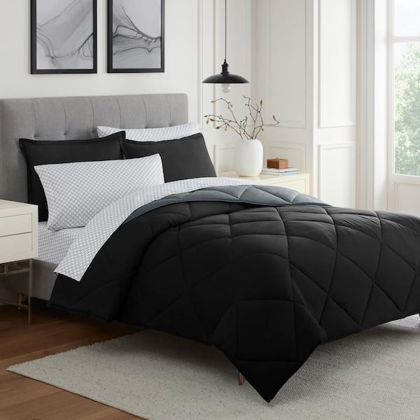 Eclipse Sleep Solutions Dorcan 7-Piece Black/Grey Solid Polyester Queen ...