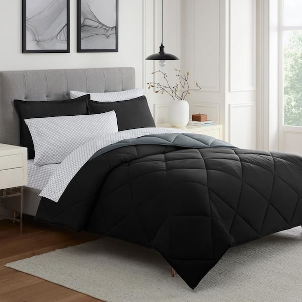 7 Pieces Bed in a Bag Queen Comforter Set with Sheets, Dark Grey